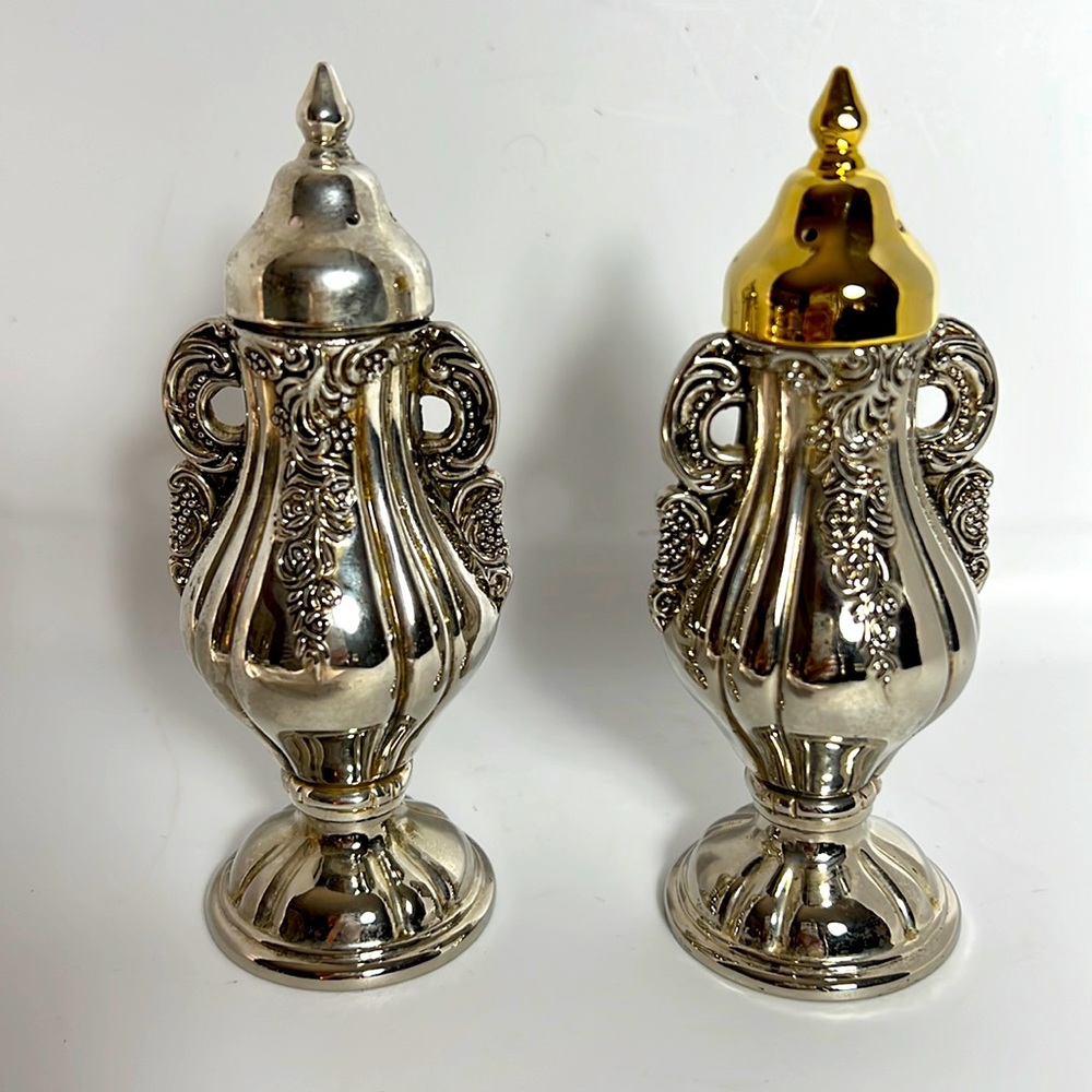 Pair of Vintage  Silver Baroque Style Salt and Pepper Shakers, Holidays